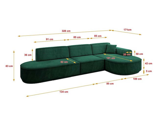 Rechtshoek bank - green velvet - afbeelding 5 van  8