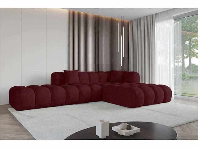 Rechtshoek bank - velvet bourgogne rood - afbeelding 1 van  7