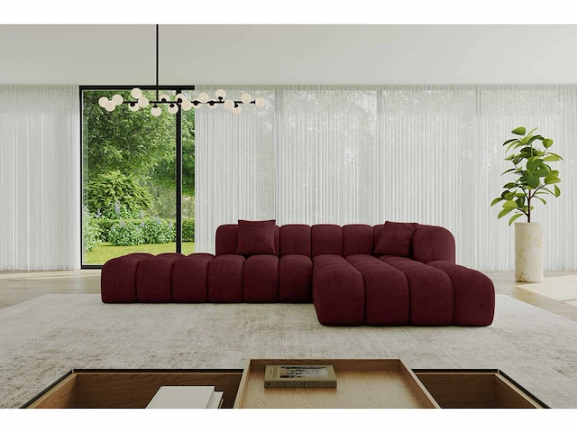 Rechtshoek bank - velvet bourgogne rood - afbeelding 4 van  7
