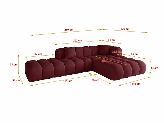 Rechtshoek bank - velvet bourgogne rood - afbeelding 6 van  7