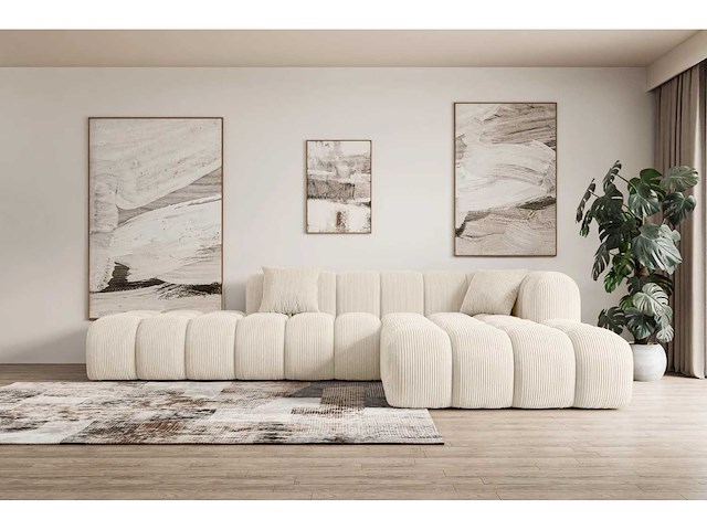 Rechtshoekbank - beige geribde stof - afbeelding 3 van  8