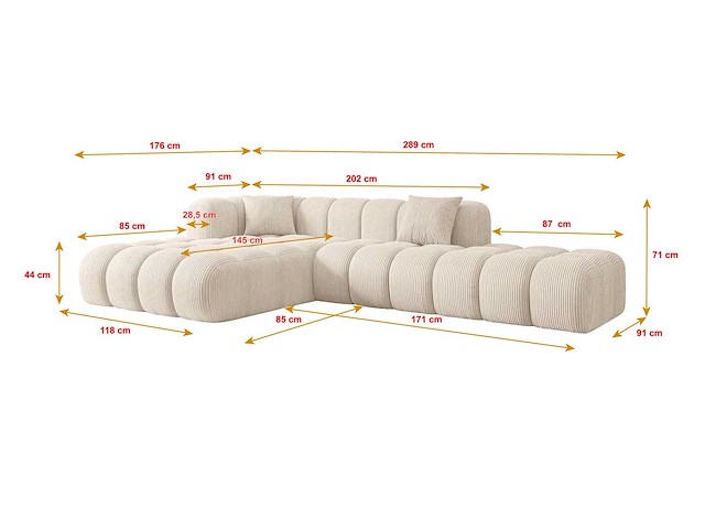 Rechtshoekbank - beige geribde stof - afbeelding 6 van  8