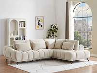 Rechtshoekbank met beige fluwelen rugleuning met textuur - afbeelding 1 van  8