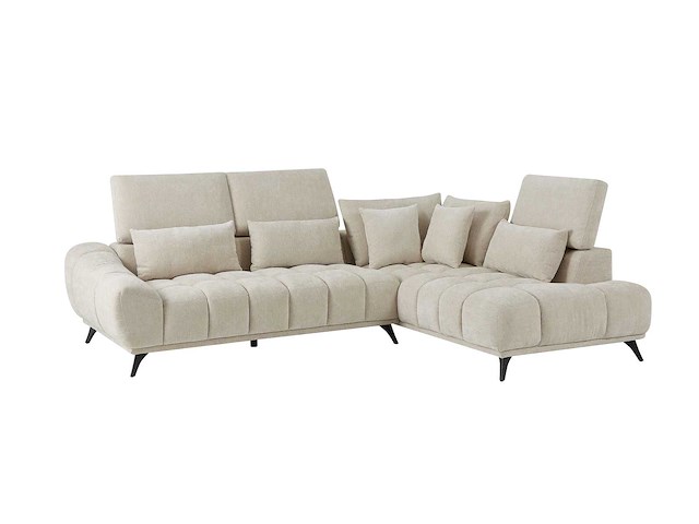 Rechtshoekbank met beige fluwelen rugleuning met textuur - afbeelding 3 van  8