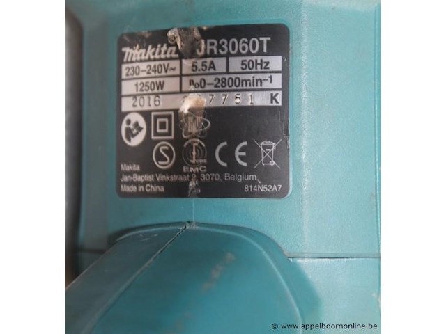 Reciprozaag makita jr3060t, 1,25 kw, 230 v, serienummer 814n52a7, werking niet gekend - afbeelding 2 van  2