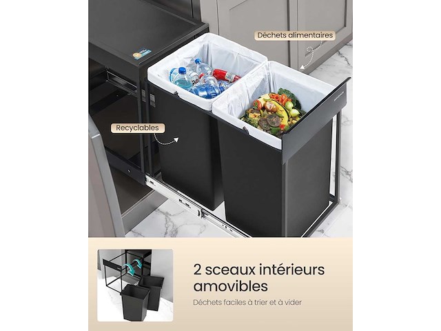 Recyclebak, uitschuifbare uitschuifbare keukenbak, 2 x 20 l bakken (x2) - afbeelding 5 van  7