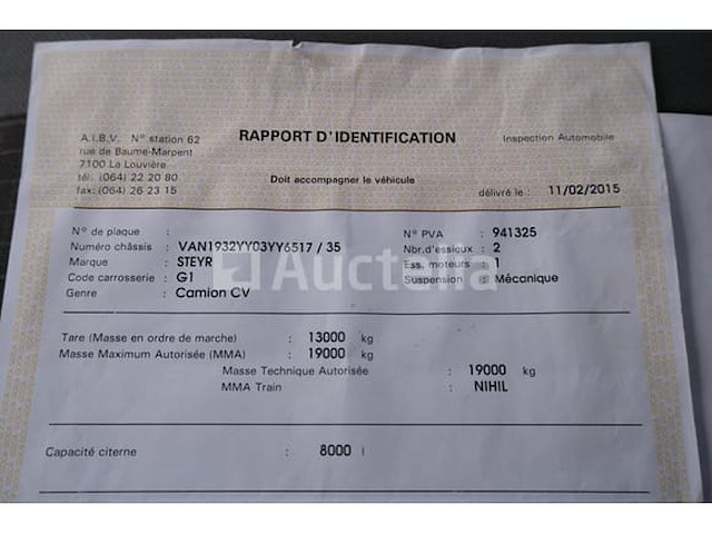Ref: lot v2 - steyr 19 s 32 tankwagen (1996-37.800 km-vin:van1932yy03yy6517) - afbeelding 73 van  75