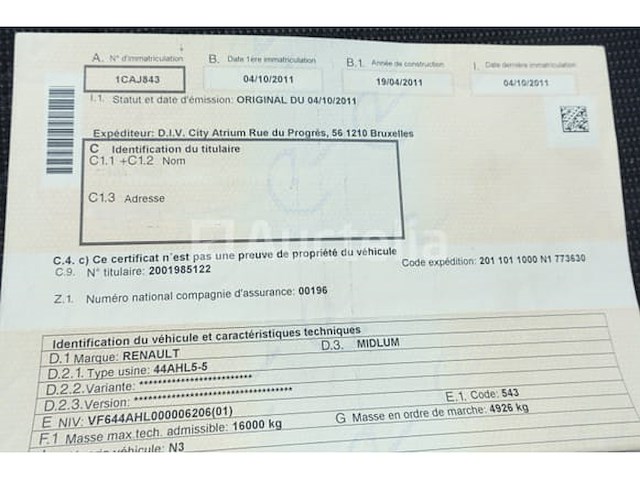 Ref:1386 - renault midlum 270dxi vuilniswagen (2011-221,837 km) (vin:vf644ahl000006206) - afbeelding 7 van  50