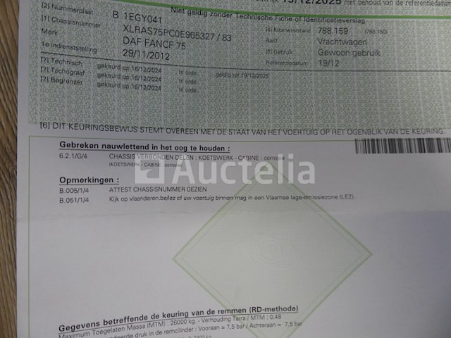 Ref:7629 - daf fancf 75 containertruck (2012-831,624 km) - afbeelding 43 van  48