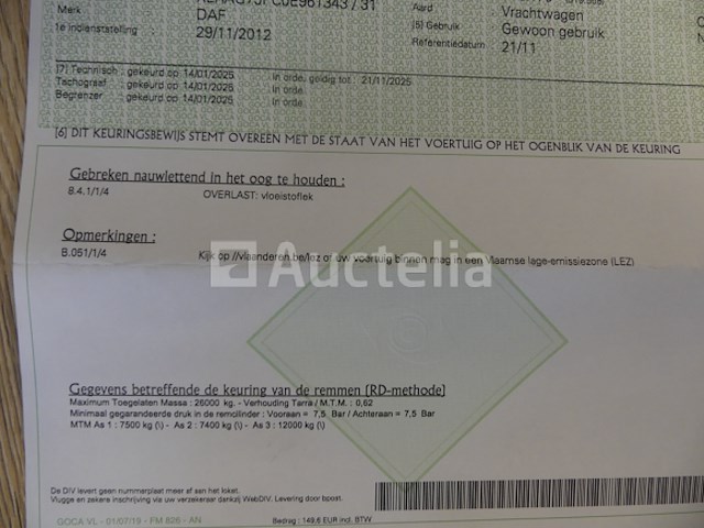 Ref:7639 - daf fagcf75 vuilniswagen (2012-357,430 km) - afbeelding 43 van  55