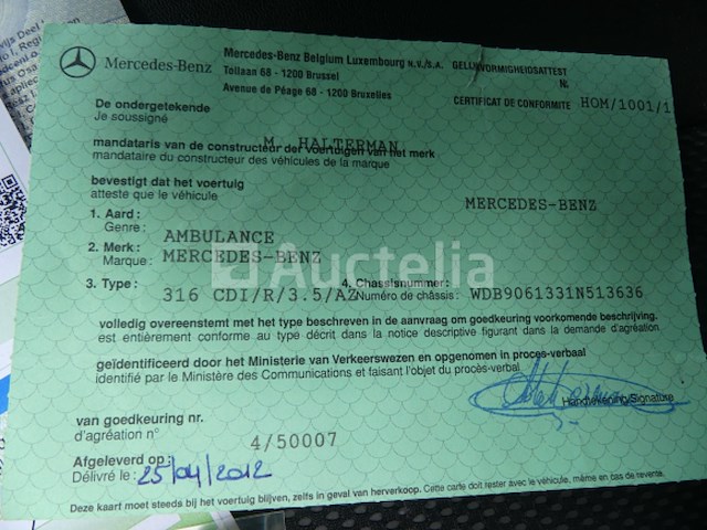 Ref:a01 - mercedes sprinter ambulance (2012-vin:wdb9061331n513636) - afbeelding 17 van  26