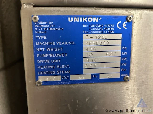 Reinigingsmachine voor ademluchttoestellen. werking niet gekend, unikon t-1200, bouwjaar 2006, 440 v, 3-fasen, serienummer 2006099, ce-gemarkeerd - afbeelding 3 van  3