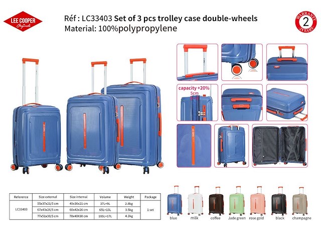 Reiskoffer - lee cooper - groen - 33403 - 67 x 43 x 26/31 cm. - dubbele rits - afbeelding 6 van  6