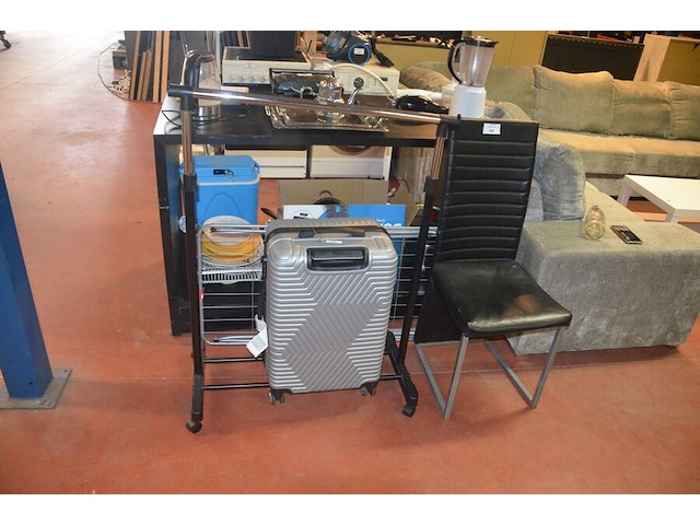 Reistrolley grijs, droogrek, kledingrek, stoel zwart similederen zit en rug - afbeelding 1 van  6