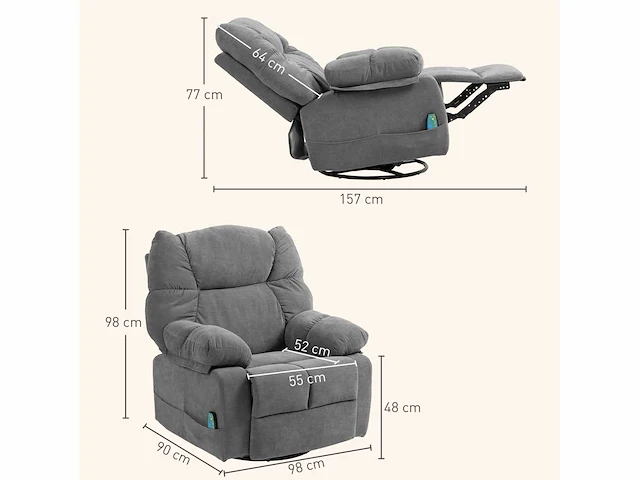 Relaxstoel met massagefunctie, leunfunctie - afbeelding 4 van  9