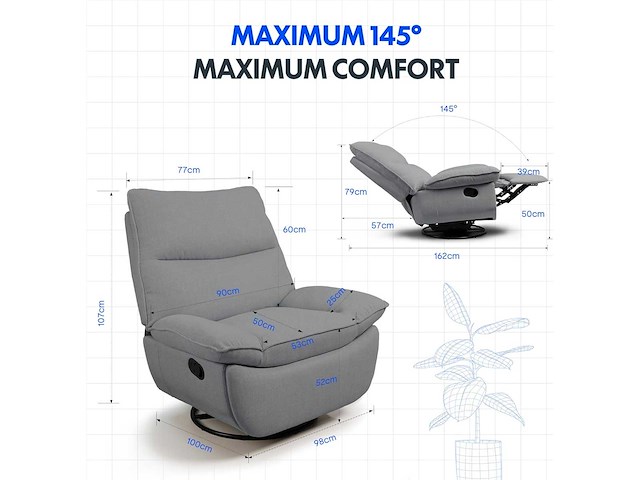Relaxstoel met schommeling, 360° draai, lichtgrijs - afbeelding 4 van  10