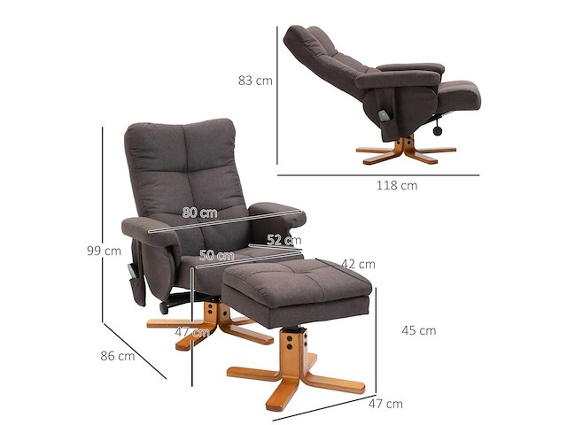Relaxstoel met voetensteun, opbergruimte, elektrische massagestoel met leunfunctie - afbeelding 3 van  4
