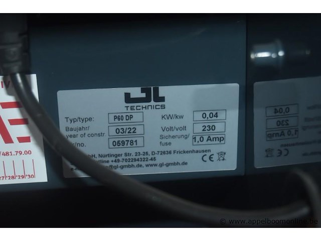 Remvloeistofserviceapparaat, jl technics, p60 dp, 0, 04kw, 230v, bouwjaar 2022, werking niet gekend - afbeelding 4 van  4