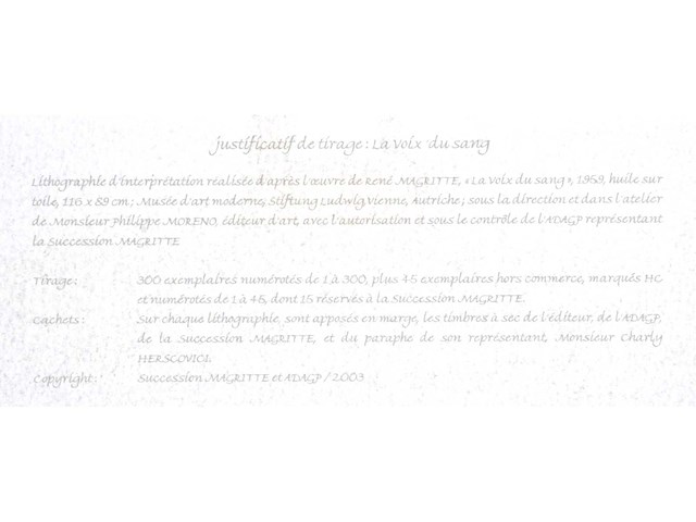 René magritte - la voix du sang - litho - afbeelding 2 van  10