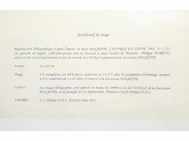 René magritte - l’entrée en scène - litho - afbeelding 4 van  4