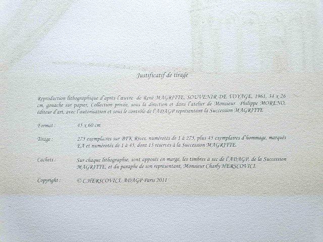 René magritte - souvenir de voyage - litho - afbeelding 5 van  5