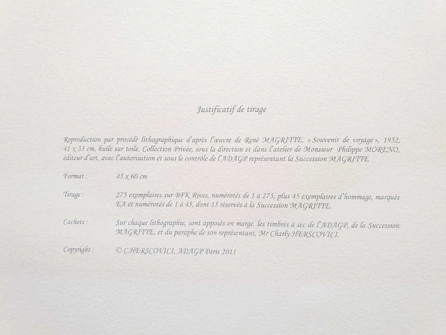 René magritte - souvenir de voyage - litho - afbeelding 4 van  4