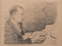 René magritte (1898-1967), 'ecrire, portrait de paul eluard', etching, h.c. 31 x 36.5 cm. (12.19 x 14.36 in.), frame: 61 x 64.5 cm. (24.01 x 25.39 in.)