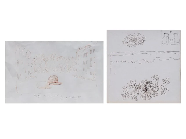 René magritte (1898-1967), two interesting framed recto-verso study sketches, and several letters and correspondence rectangular drawing 14.5 x 14.5 cm. (5.71 x 5.71 in.), drawing with hat 12 x 19 cm. (4.71 x 7.48 in.) - afbeelding 1 van  9