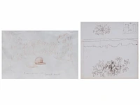 René magritte (1898-1967), two interesting framed recto-verso study sketches, and several letters and correspondence rectangular drawing 14.5 x 14.5 cm. (5.71 x 5.71 in.), drawing with hat 12 x 19 cm. (4.71 x 7.48 in.) - afbeelding 1 van  9