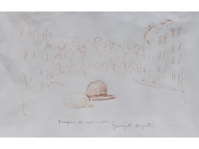 René magritte (1898-1967), two interesting framed recto-verso study sketches, and several letters and correspondence rectangular drawing 14.5 x 14.5 cm. (5.71 x 5.71 in.), drawing with hat 12 x 19 cm. (4.71 x 7.48 in.) - afbeelding 2 van  9