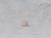 René magritte (1898-1967), two interesting framed recto-verso study sketches, and several letters and correspondence rectangular drawing 14.5 x 14.5 cm. (5.71 x 5.71 in.), drawing with hat 12 x 19 cm. (4.71 x 7.48 in.) - afbeelding 2 van  9