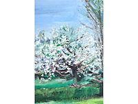 René marie dujardin - landschap met bloesems - olie op doek - 50x60 cm - afbeelding 6 van  10