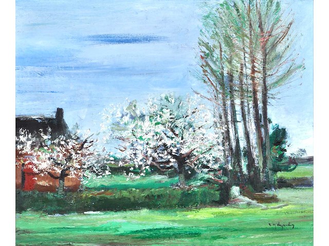 René marie dujardin - landschap met bloesems - olie op doek - 50x60 cm - afbeelding 3 van  10
