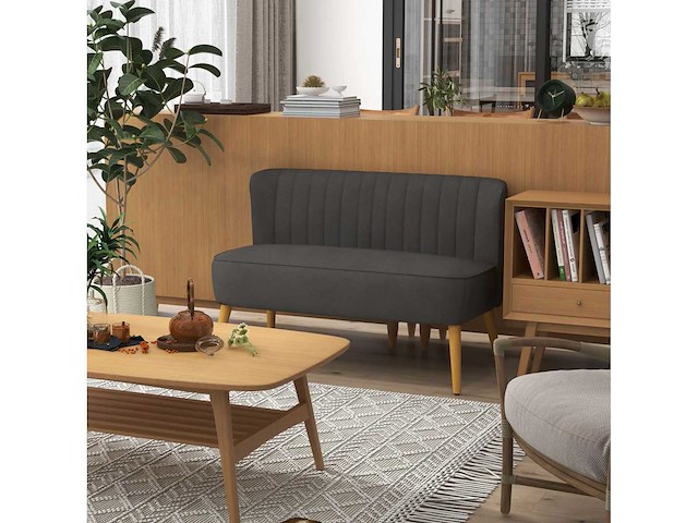 Retro 2-zits designer bank met houten poten - donkergrijs - afbeelding 2 van  7