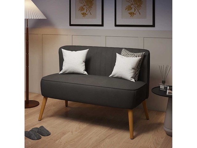 Retro 2-zits designer bank met houten poten - donkergrijs - afbeelding 5 van  7