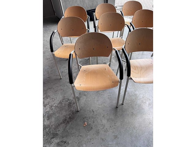 Retro kantinestoel, stapelbaar - hout/metaal (8x) - afbeelding 1 van  8