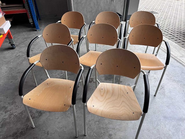 Retro kantinestoel, stapelbaar - hout/metaal (8x) - afbeelding 2 van  8