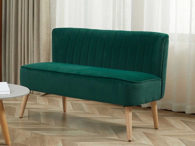 Retro stijl 2-zits bank, houten poten, donkergroen - afbeelding 1 van  8