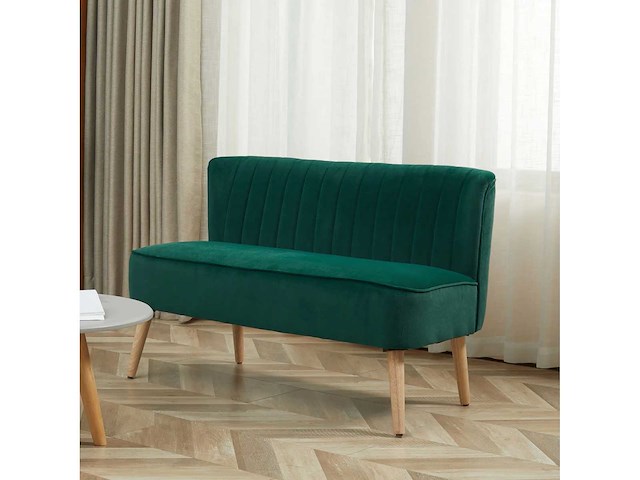 Retro stijl 2-zits bank, houten poten, donkergroen - afbeelding 2 van  8