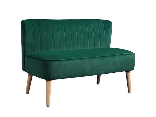 Retro stijl 2-zits bank, houten poten, donkergroen - afbeelding 3 van  8