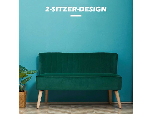 Retro stijl 2-zits bank, houten poten, donkergroen - afbeelding 7 van  8