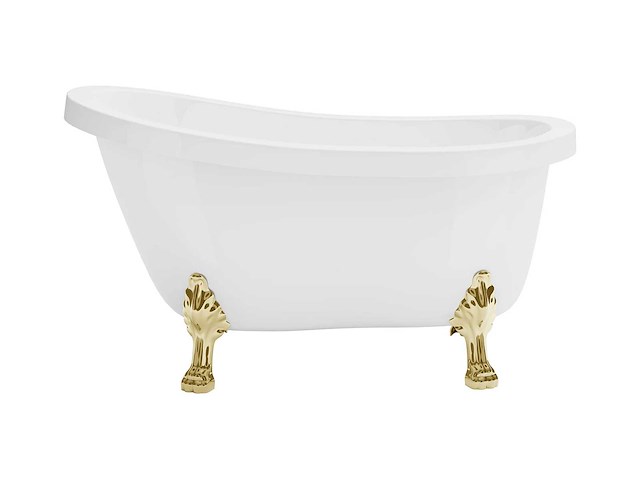 Retro vrijstaand bad met gouden leeuwenvoeten - 200 l - wit - afbeelding 2 van  7