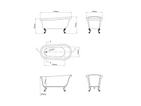 Retro vrijstaand bad met gouden leeuwenvoeten - 200 l - wit - afbeelding 6 van  7