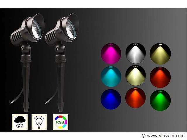 Rgb led-spot – ip54waterdicht – aluminium – inclusief lamp (x10) - afbeelding 1 van  4
