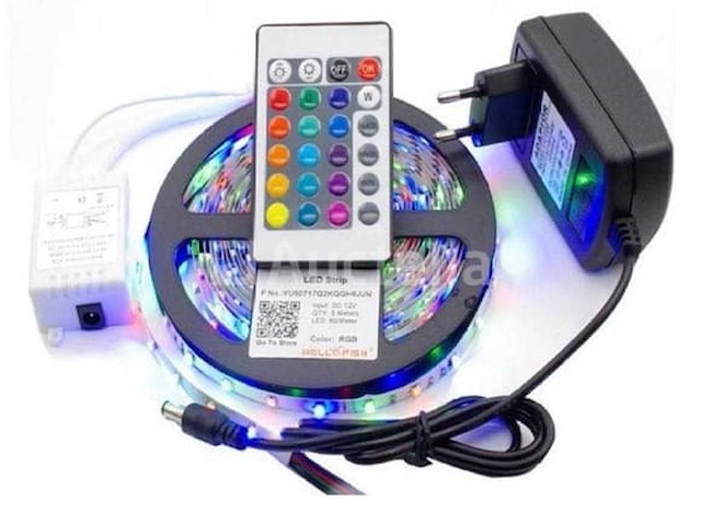 Rgb led strip 5m - complete kit met afstandsbediening en adapter (x10) - afbeelding 3 van  5