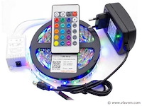 Rgb led strip 5m – complete kit met afstandsbediening en adapter (x4) - afbeelding 1 van  5