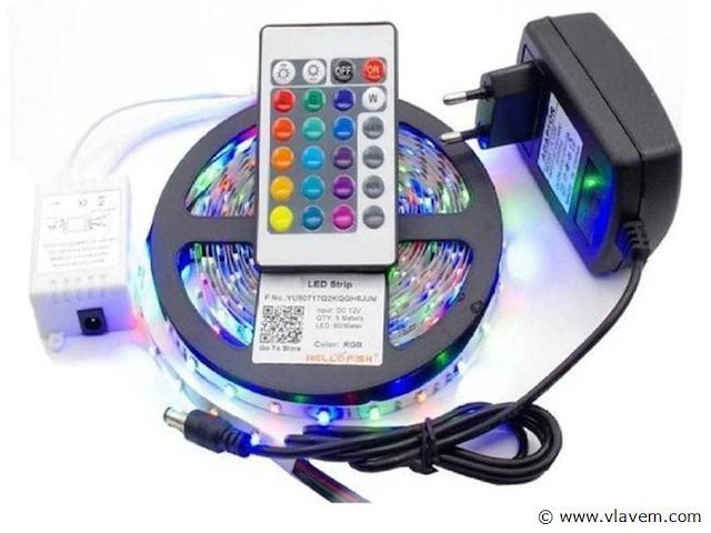 Rgb led strip 5m . complete kit met afstandsbediening en adapter (x4) - afbeelding 1 van  5