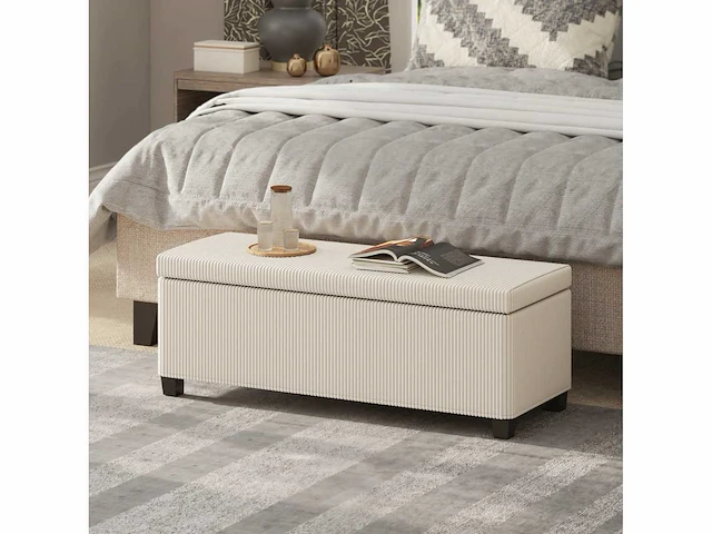 Ribfluwelen opbergbank aan het einde van het bed met deksel - 112 x 42 x 40 cm, beige - afbeelding 1 van  5