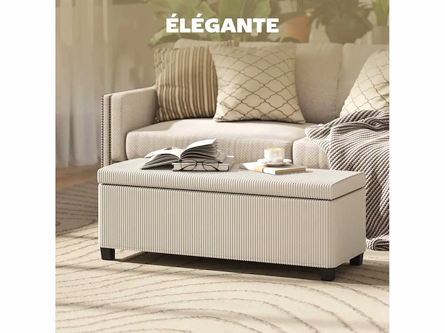 Ribfluwelen opbergbank aan het einde van het bed met deksel - 112 x 42 x 40 cm, beige - afbeelding 4 van  5