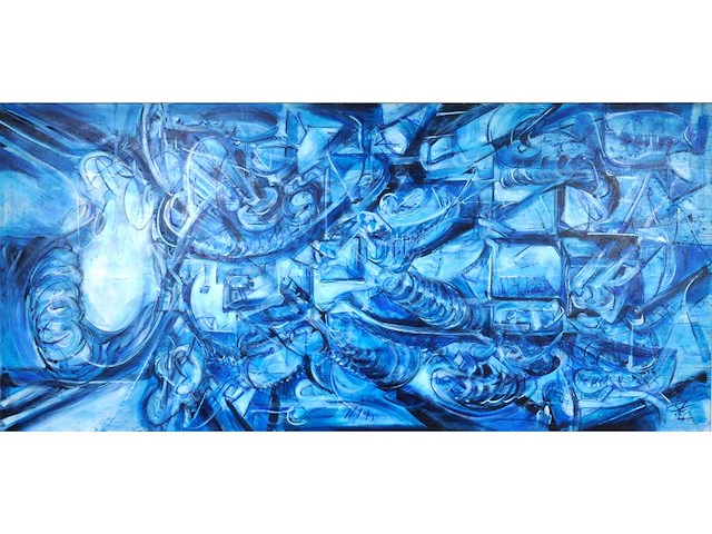 Rik lina – phaysalia-polis, the floating city - olie op doek - 300×140 cm - afbeelding 1 van  16